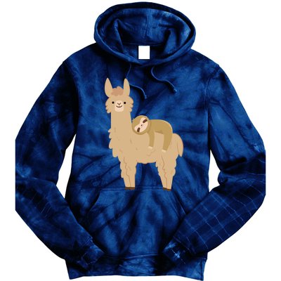 Adorable Sloth Relaxing On A Llama Funny Llama Sloth Tie Dye Hoodie