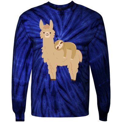 Adorable Sloth Relaxing On A Llama Funny Llama Sloth Tie-Dye Long Sleeve Shirt