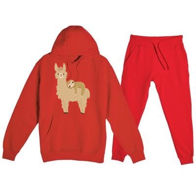 Adorable Sloth Relaxing On A Llama Funny Llama Sloth Premium Hooded Sweatsuit Set