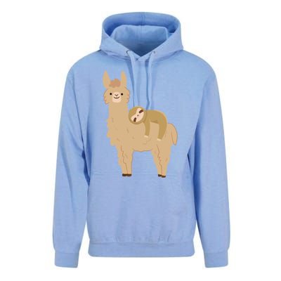 Adorable Sloth Relaxing On A Llama Funny Llama Sloth Unisex Surf Hoodie