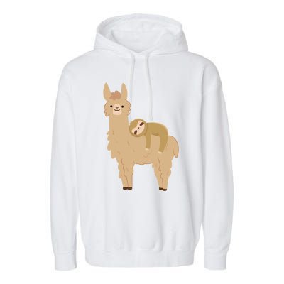 Adorable Sloth Relaxing On A Llama Funny Llama Sloth Garment-Dyed Fleece Hoodie