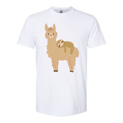 Adorable Sloth Relaxing On A Llama Funny Llama Sloth Softstyle CVC T-Shirt