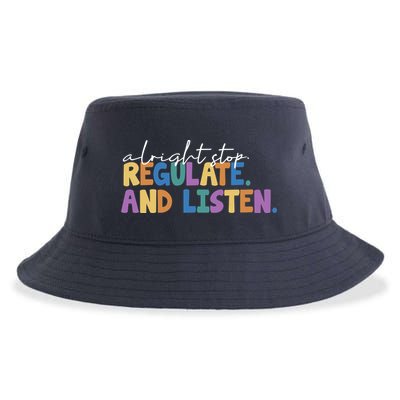 Alright Stop Regulate And Listen School Teacher Sustainable Bucket Hat