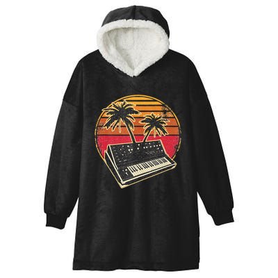 Analog Synthesizer Retrowave Vintage 70s Sunset Synth Hooded Wearable Blanket