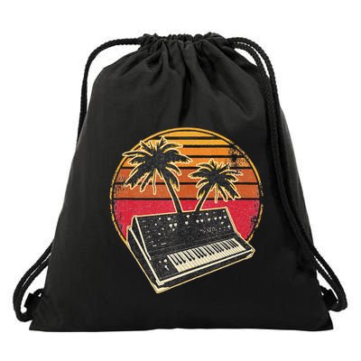 Analog Synthesizer Retrowave Vintage 70s Sunset Synth Drawstring Bag