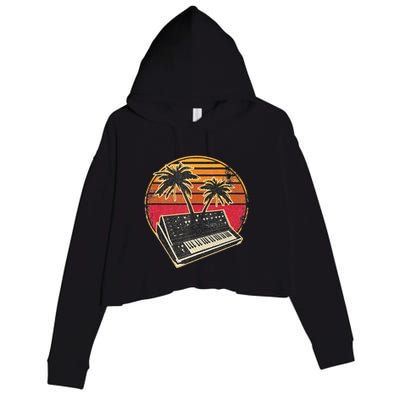 Analog Synthesizer Retrowave Vintage 70s Sunset Synth Crop Fleece Hoodie