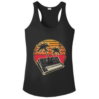 Analog Synthesizer Retrowave Vintage 70s Sunset Synth Ladies PosiCharge Competitor Racerback Tank