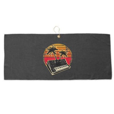 Analog Synthesizer Retrowave Vintage 70s Sunset Synth Large Microfiber Waffle Golf Towel