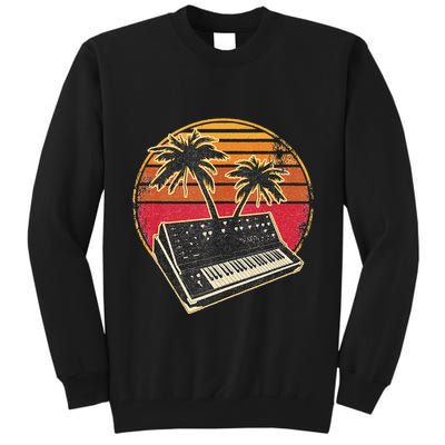 Analog Synthesizer Retrowave Vintage 70s Sunset Synth Tall Sweatshirt