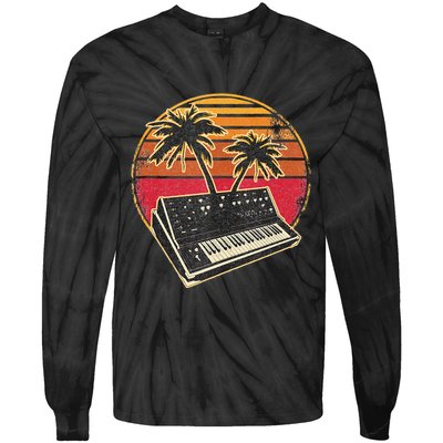 Analog Synthesizer Retrowave Vintage 70s Sunset Synth Tie-Dye Long Sleeve Shirt