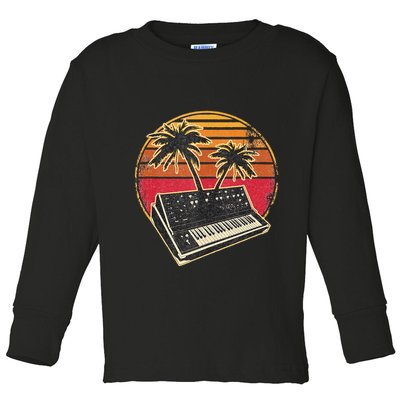 Analog Synthesizer Retrowave Vintage 70s Sunset Synth Toddler Long Sleeve Shirt