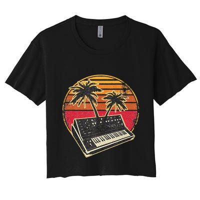 Analog Synthesizer Retrowave Vintage 70s Sunset Synth Crop Top