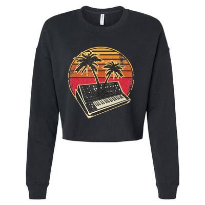 Analog Synthesizer Retrowave Vintage 70s Sunset Synth Cropped Pullover Crew