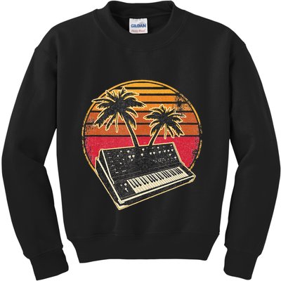 Analog Synthesizer Retrowave Vintage 70s Sunset Synth Kids Sweatshirt
