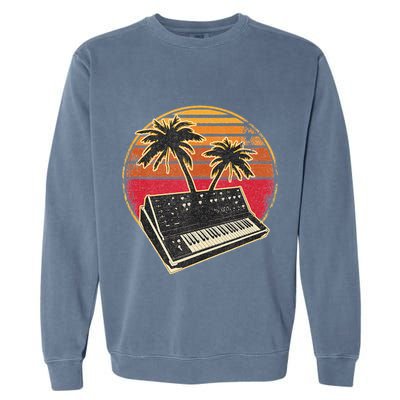 Analog Synthesizer Retrowave Vintage 70s Sunset Synth Garment-Dyed Sweatshirt