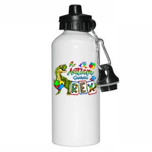 Autism Saurus Rex Dino T Rex Heart Autism Awareness Month Gift Aluminum Water Bottle