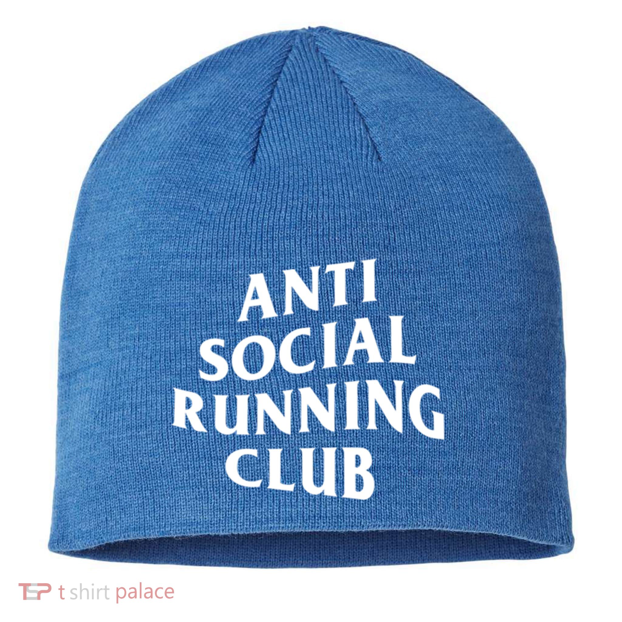 Anti Social Running Club Funny Introvert Runner Gift Sustainable Beanie