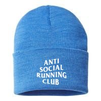 Anti Social Running Club Funny Introvert Runner Gift Sustainable Knit Beanie