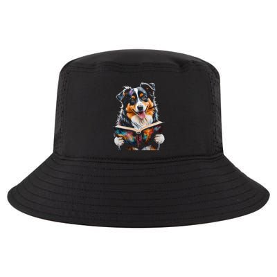 Australian Shepherd Reading Book Aussie Wigglebutt Dog Funny Cool Comfort Performance Bucket Hat