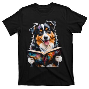 Australian Shepherd Reading Book Aussie Wigglebutt Dog Funny T-Shirt