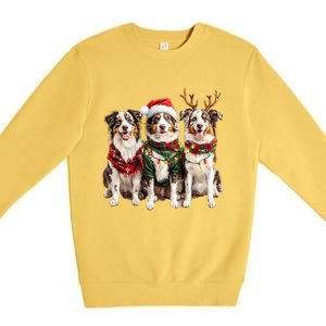 Australian Shepherd Reindeer Christmas Lights Dog Lover Xmas Premium Crewneck Sweatshirt