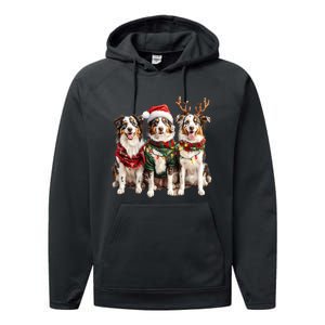 Australian Shepherd Reindeer Christmas Lights Dog Lover Xmas Performance Fleece Hoodie