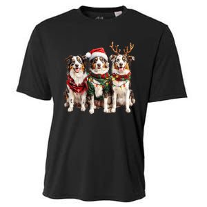 Australian Shepherd Reindeer Christmas Lights Dog Lover Xmas Cooling Performance Crew T-Shirt