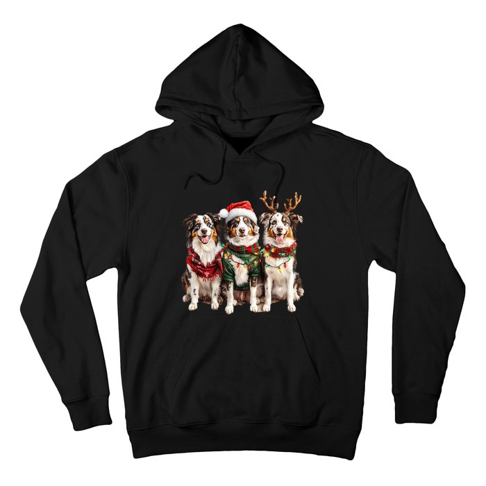 Australian Shepherd Reindeer Christmas Lights Dog Lover Xmas Hoodie