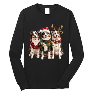 Australian Shepherd Reindeer Christmas Lights Dog Lover Xmas Long Sleeve Shirt