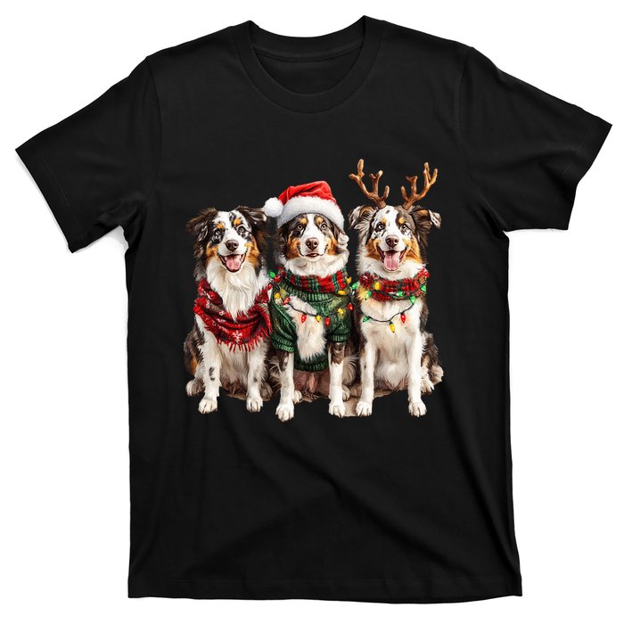 Australian Shepherd Reindeer Christmas Lights Dog Lover Xmas T-Shirt