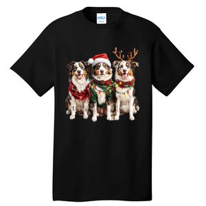 Australian Shepherd Reindeer Christmas Lights Dog Lover Xmas Tall T-Shirt