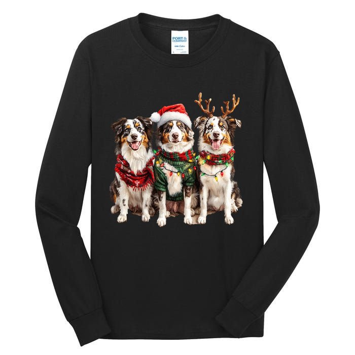 Australian Shepherd Reindeer Christmas Lights Dog Lover Xmas Tall Long Sleeve T-Shirt