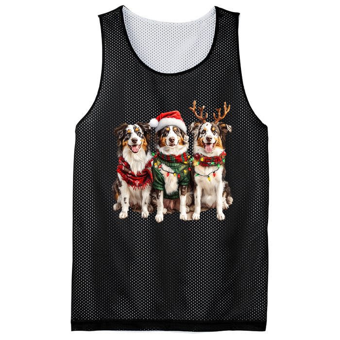 Australian Shepherd Reindeer Christmas Lights Dog Lover Xmas Mesh Reversible Basketball Jersey Tank