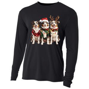 Australian Shepherd Reindeer Christmas Lights Dog Lover Xmas Cooling Performance Long Sleeve Crew