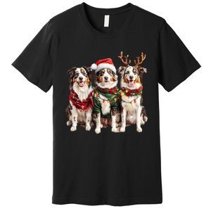 Australian Shepherd Reindeer Christmas Lights Dog Lover Xmas Premium T-Shirt