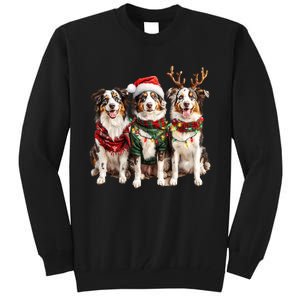 Australian Shepherd Reindeer Christmas Lights Dog Lover Xmas Tall Sweatshirt