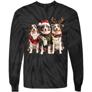 Australian Shepherd Reindeer Christmas Lights Dog Lover Xmas Tie-Dye Long Sleeve Shirt