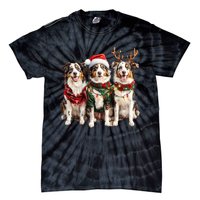 Australian Shepherd Reindeer Christmas Lights Dog Lover Xmas Tie-Dye T-Shirt