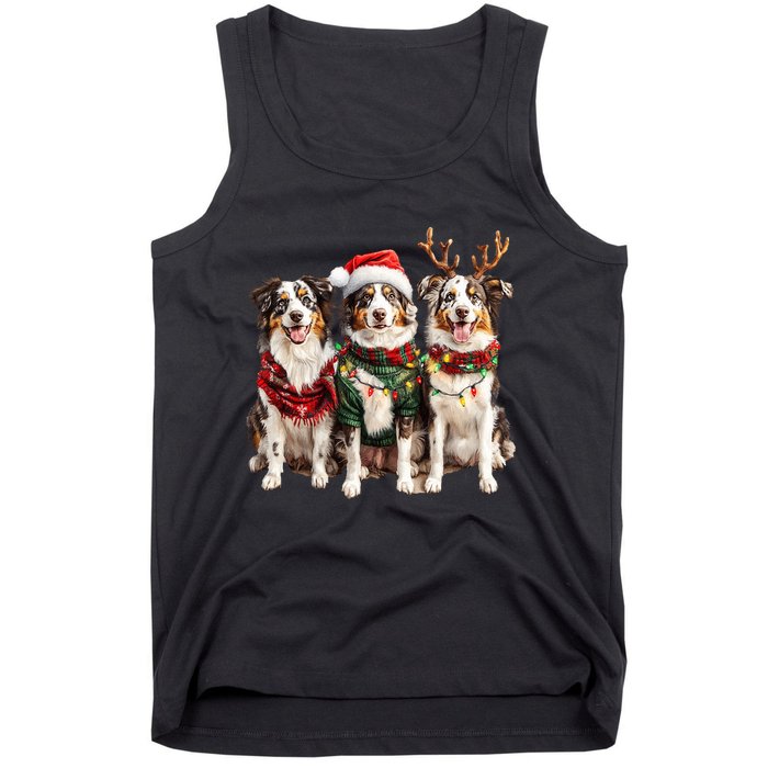 Australian Shepherd Reindeer Christmas Lights Dog Lover Xmas Tank Top