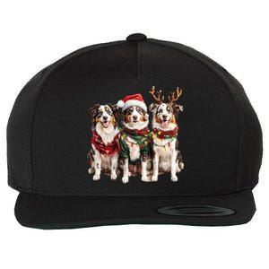 Australian Shepherd Reindeer Christmas Lights Dog Lover Xmas Wool Snapback Cap