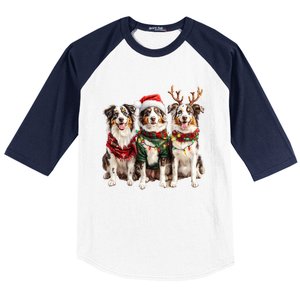 Australian Shepherd Reindeer Christmas Lights Dog Lover Xmas Baseball Sleeve Shirt