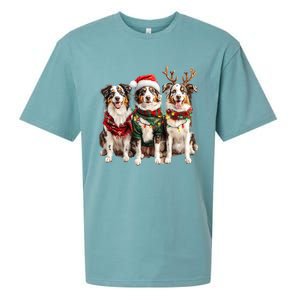 Australian Shepherd Reindeer Christmas Lights Dog Lover Xmas Sueded Cloud Jersey T-Shirt