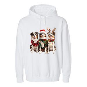 Australian Shepherd Reindeer Christmas Lights Dog Lover Xmas Garment-Dyed Fleece Hoodie