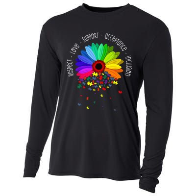 Autism Sunflower Respect Love Support Autism Awareness Cooling Performance Long Sleeve Crew