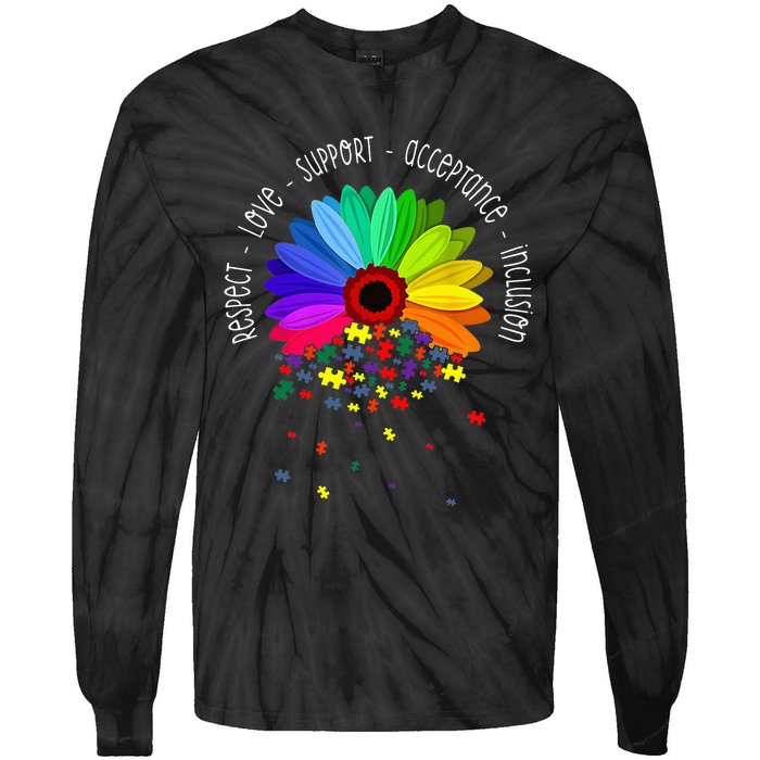 Autism Sunflower Respect Love Support Autism Awareness Tie-Dye Long Sleeve Shirt