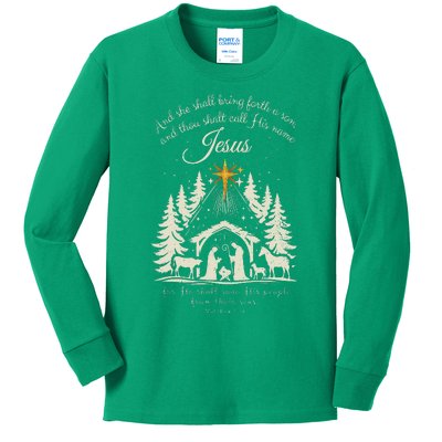 And She Shall Bring Forth A Son Jesus Christmas Kids Long Sleeve Shirt