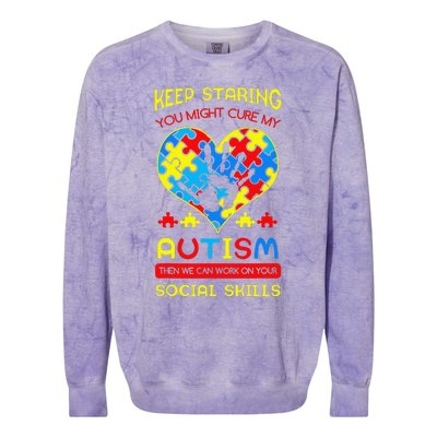 Autism Social Skills Autistic Puzzle Piece Stop Hand Gift Colorblast Crewneck Sweatshirt