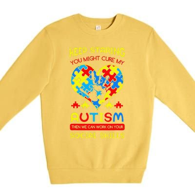 Autism Social Skills Autistic Puzzle Piece Stop Hand Gift Premium Crewneck Sweatshirt