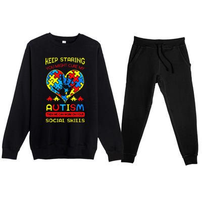 Autism Social Skills Autistic Puzzle Piece Stop Hand Gift Premium Crewneck Sweatsuit Set