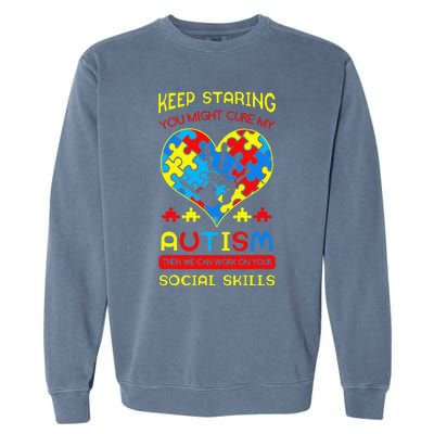 Autism Social Skills Autistic Puzzle Piece Stop Hand Gift Garment-Dyed Sweatshirt